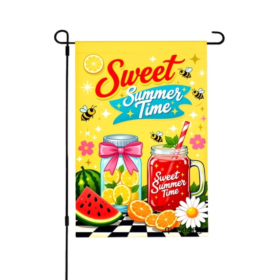 Amhnf Sweet Summer Time Garden Flag With Lemonade And Watermelon Design For Home Outdoor Garden Yard Decor 12x18 inch
