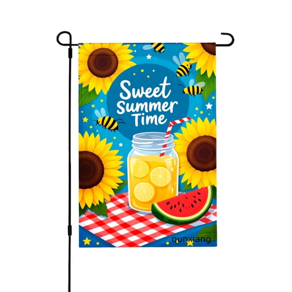 Amhnf Sweet Summer Time Sunflower Bee Jar Drink Watermelon Garden Flag For Home Outdoor Garden Yard Decor 12x18 inch
