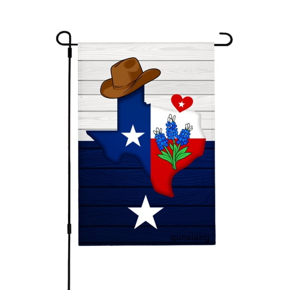 Amhnf Texas State Flag With Cowboy Hat Bluebonnet And Heart Garden Flag For Home Outdoor Garden Yard Decor 12x18 inch