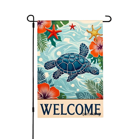 Amhnf Tropical Sea Turtle Welcome Garden Flag For Home Outdoor Garden Yard Decor 12x18 inch