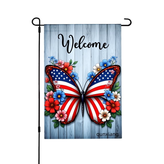 Amhnf Welcome American Flag Butterfly Garden Flag With Flowers For Home Outdoor Garden Yard Decor 12x18 inch