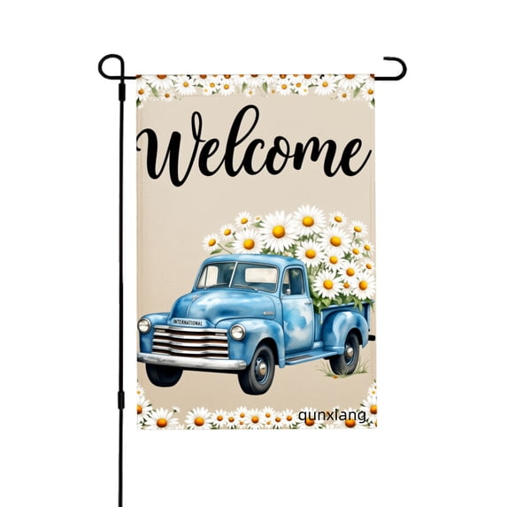 Amhnf Welcome Blue Truck With Daisies Garden Flag For Home Outdoor Garden Yard Decor 12x18 inch