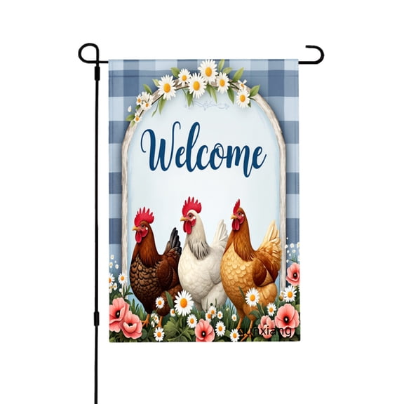 Amhnf Welcome Chickens And Flowers Garden Flag For Home Outdoor Garden Yard Decor 12x18 inch