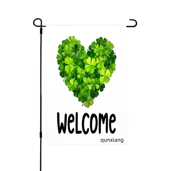 Amhnf Welcome Clover Heart Garden Flag For Home Outdoor Garden Yard Decor 12x18 inch