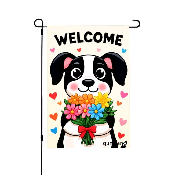 Amhnf Welcome Dog With Flowers Garden Flag For Home Outdoor Garden Yard Decor 12x18 inch