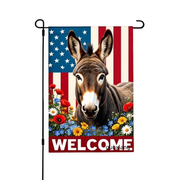 Amhnf Welcome Donkey American Flag Garden Flag For Home Outdoor Garden Yard Decor 12x18 inch