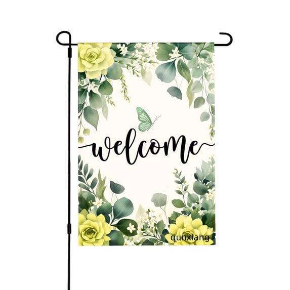 Amhnf Welcome Floral Garden Flag With Yellow Roses And Green Leaves For Home Outdoor Garden Yard Decor 12x18 inch