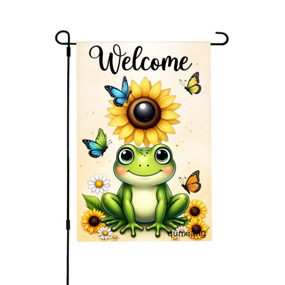 Amhnf Welcome Frog Sunflower Garden Flag For Home Outdoor Garden Yard Decor 12x18 inch
