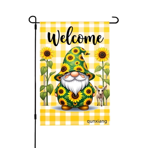 Amhnf Welcome Garden Gnome Sunflower Flag For Home Outdoor Garden Yard Decor 12x18 inch