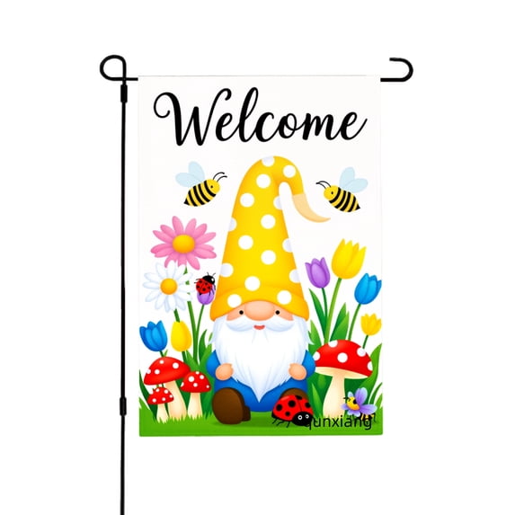 Amhnf Welcome Garden Gnome With Flowers And Mushrooms Flag For Home Outdoor Garden Yard Decor 12x18 inch