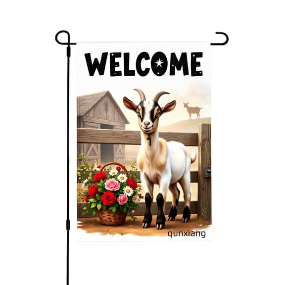 Amhnf Welcome Goat With Flowers Garden Flag For Home Outdoor Garden Yard Decor 12x18 inch