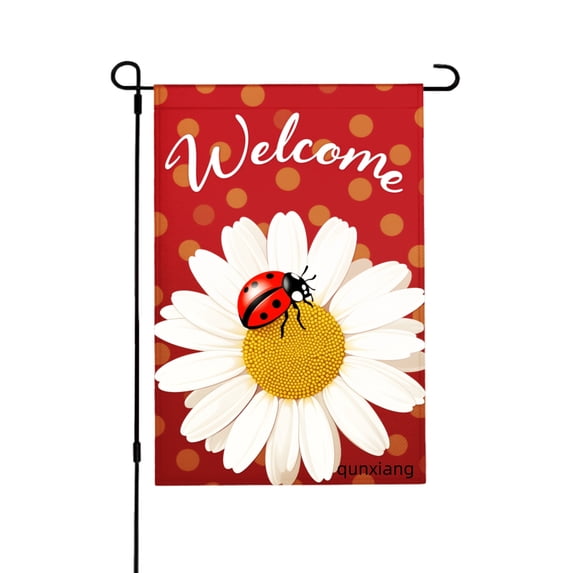 Amhnf Welcome Ladybug Daisy Garden Flag For Home Outdoor Garden Yard Decor 12x18 inch