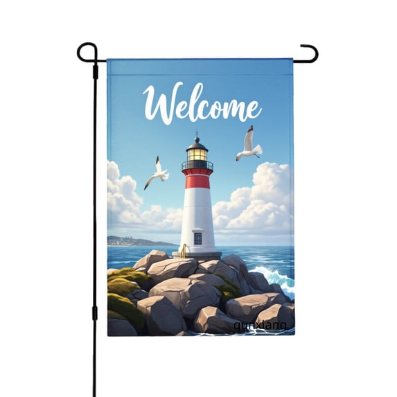 Amhnf Welcome Lighthouse Seagulls Ocean View Garden Flag For Home Outdoor Garden Yard Decor 12x18 inch