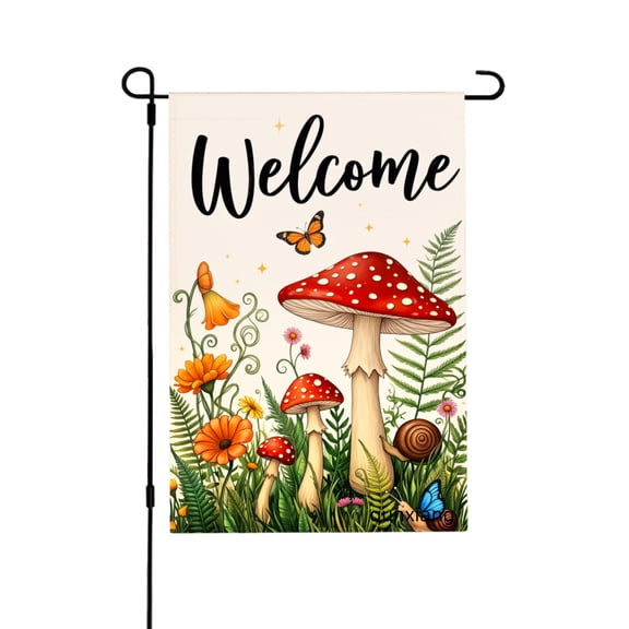 Amhnf Welcome Mushroom Garden Flag For Home Outdoor Garden Yard Decor 12x18 inch
