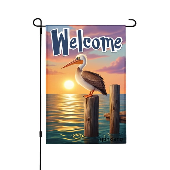Amhnf Welcome Pelican Sunset Garden Flag For Home Outdoor Garden Yard Decor 12x18 inch