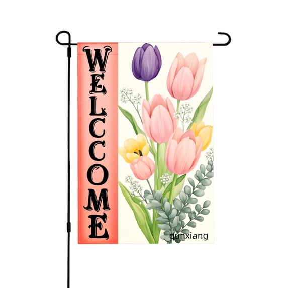 Amhnf Welcome Spring Tulip Flowers Garden Flag For Home Outdoor Garden Yard Decor 12x18 inch