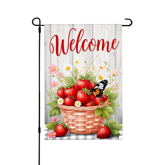 Amhnf Welcome Strawberry Basket Garden Flag For Home Outdoor Garden Yard Decor 12x18 inch