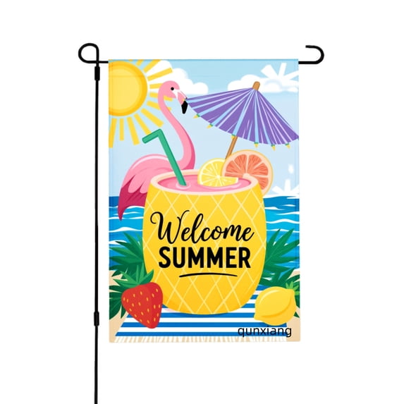 Amhnf Welcome Summer Pineapple Cocktail Flamingo Garden Flag For Home Outdoor Garden Yard Decor 12x18 inch