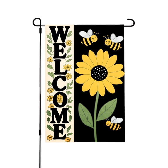 Amhnf Welcome Sunflower And Bees Garden Flag For Home Outdoor Garden Yard Decor 12x18 inch