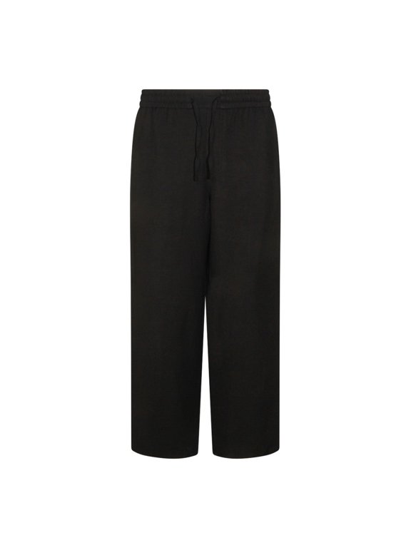 Black Viscose And Linen Blend Trousers With Adjustable Waistband (Men's)