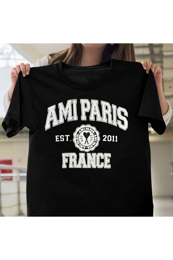 Ami Paris Inspired French Fashion Minimalist Heart Logo Designer Aesthetic Unisex T-Shirt, Size Up to 5XL