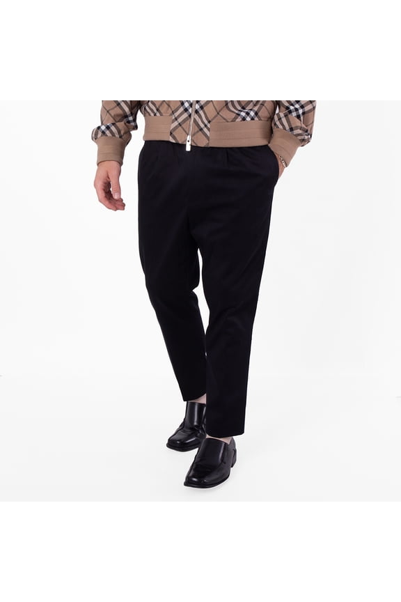 Men's Black Elasticated-Waist Cropped Trousers, Size Medium