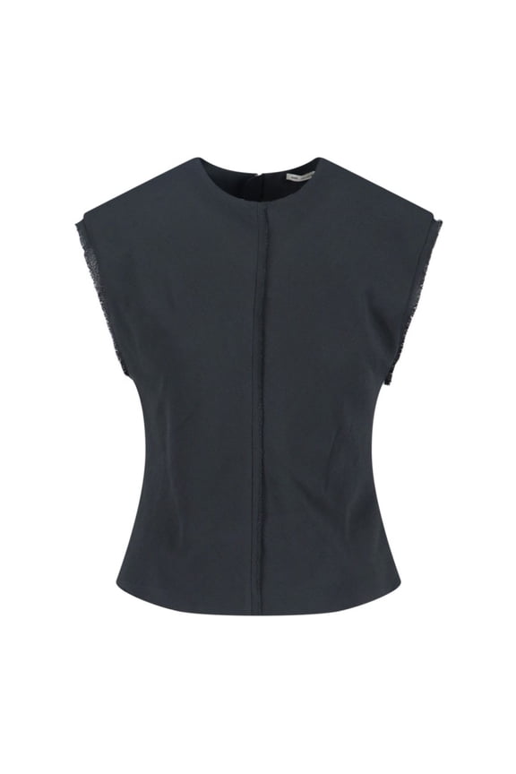 Sleeveless Black Viscose Top With Curved Hem (Women's)