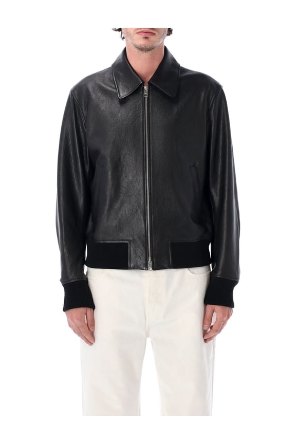 Smooth Leather Ribbed Accent Bomber Jacket (Men's)