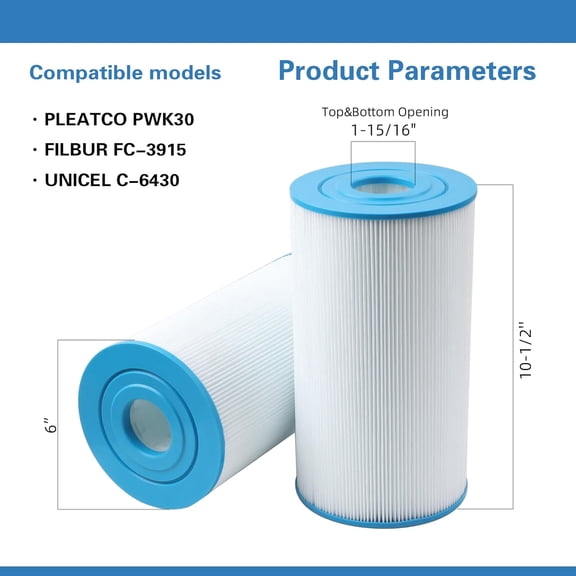 AmiBron PWK30 Hot Springs Spa Filters, Compatible for Watkins 31489, C-6430, Filbur -3915, P/N0969601,73178, 73250, 71825, 30 sq.ft.Hot Tub Filter 3 Pack