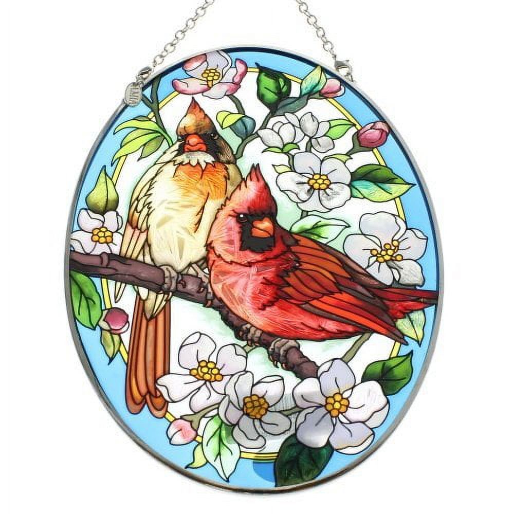 Amia Hand Painted Glass Suncatcher with Orchard Cardinal Design, 51/4