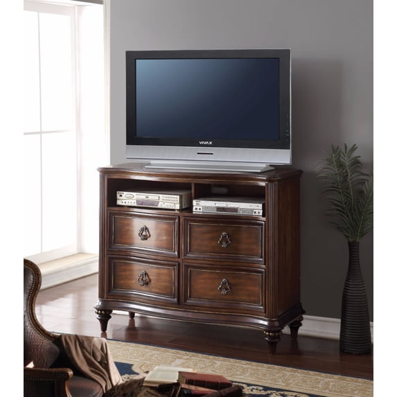 Amiable Wooden TV Console, Dark Walnut Brown