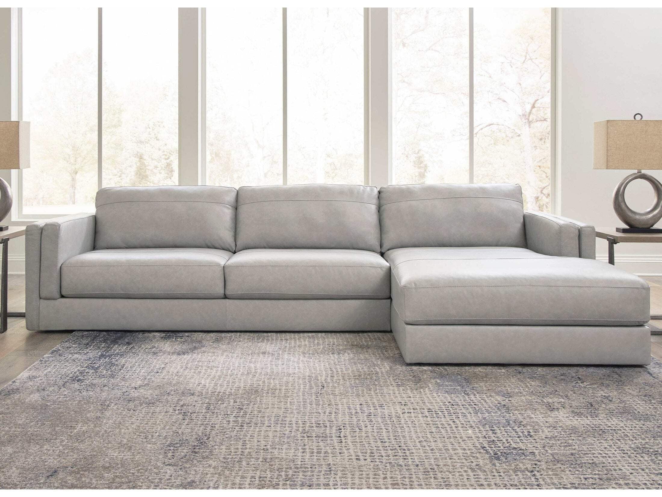 Gray Faux Leather Two-Piece Sectional Sofa with Pillow-top Arm