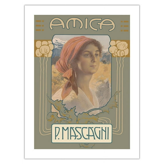 Amica - Italian Opera - Composer Pietro Mascagni - Vintage Music Poster by Leopoldo Metlicovitz c.1905 - Bamboo Fine Art 290gsm Paper Print (Unframed) 18x24in