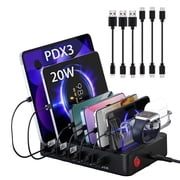 USB C Multi Dock 6 Ports PD 96W Smart Fast Charging Dock Station 3X PD 20W USB C Charging Port, Compatible with Phones, lPads, Watches, Tablets, and Multiple Devices 6 cables included