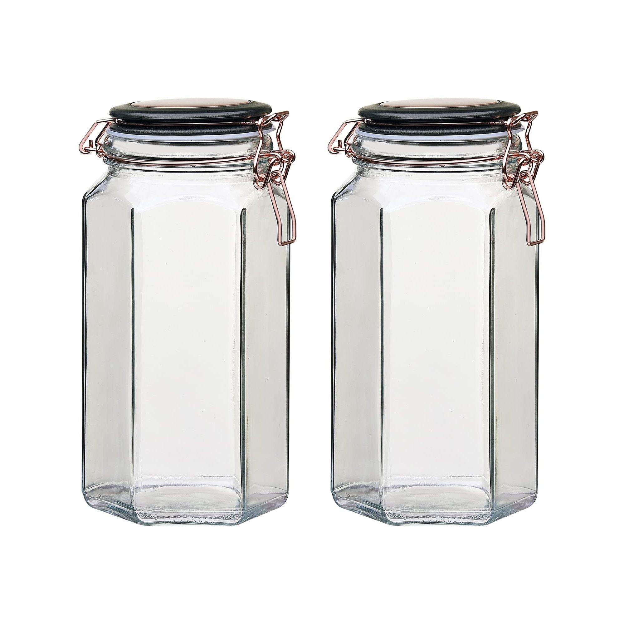 Extra Large Clear Glass Hexagon Canister with Copper Lid