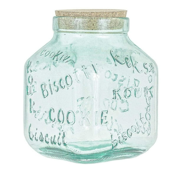 Amici Home Biscotto Cookie Jar, 105 Oz, Cookie Jar with Embossed Design and Cork Top, Use for Storing Cookies and Other Treats, Made in Italy from Recycled Glass