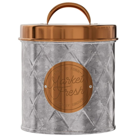 Amici Home Bristol Food Storage Canister, 52 oz, Galvanized Metal, Copper Lid, Farmhouse Décor