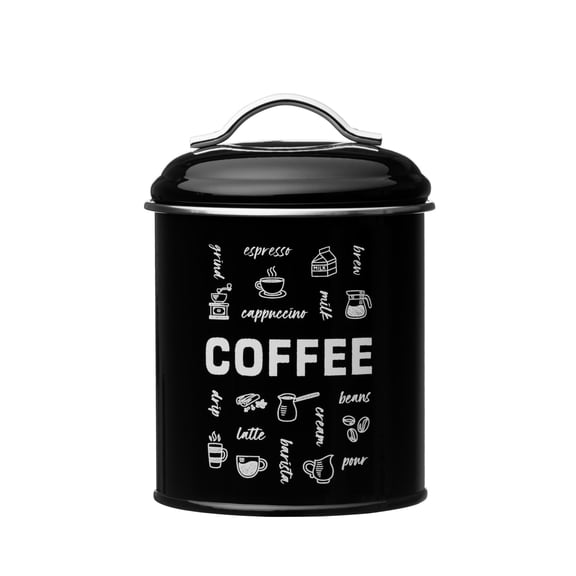 Amici Home Coffee Fix Metal Canister, 36 Oz Push Top Lid with Silicone Gasket - Black Decorative Coffee Storage Container with Patchwork Design for Coffee Bar, Kitchen, Caf, Countertop