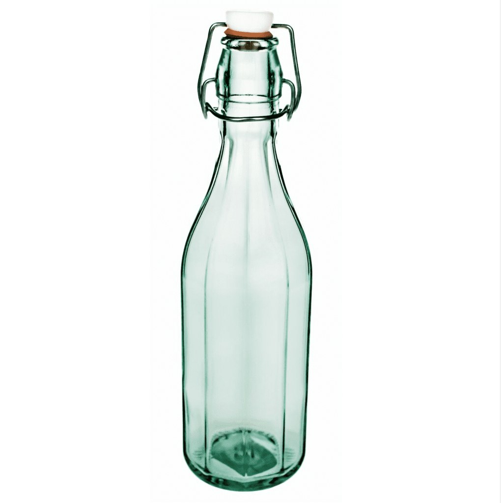 Amici Home Italian Recycled 25 Ounces Faceted Hermetic Seal Glass Bottle, Green