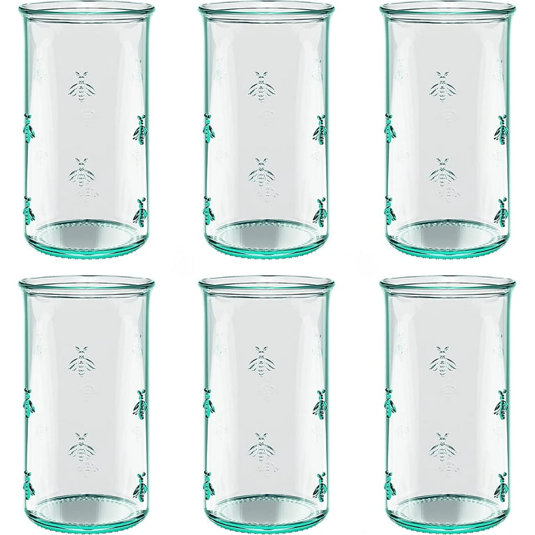 Amici Home Italian Recycled Green Regina Hiball Glass, Drinking Glassware  with Green Tint, Embossed Bee Design, Set of 6,18-Ounce