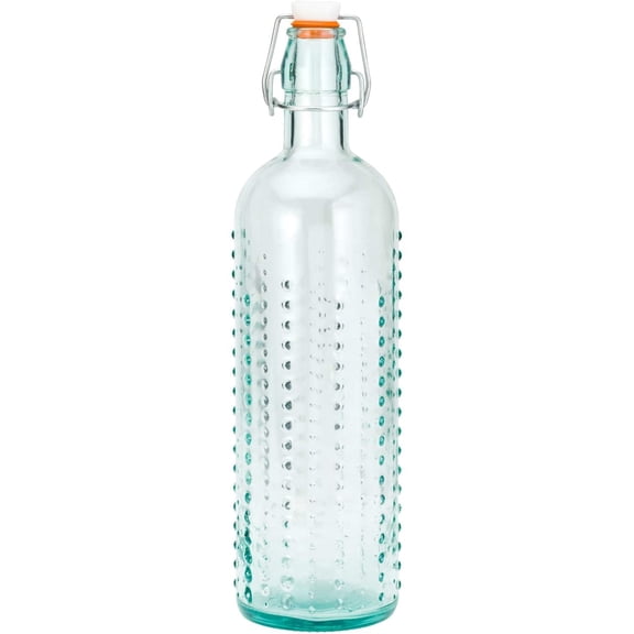 Amici Home Urchin Hermetic Bottle, 34 Fluid Ounces, Green Recycled Glass - Clear