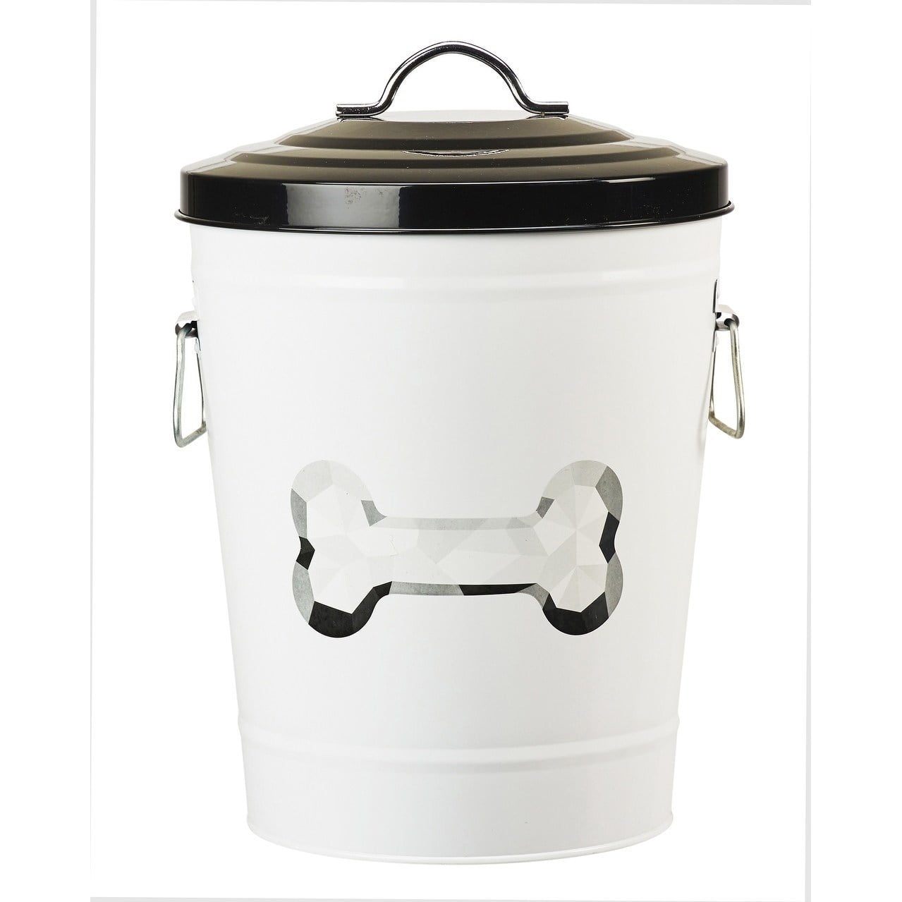 White and Black Metal Airtight Dog Food Storage Canister