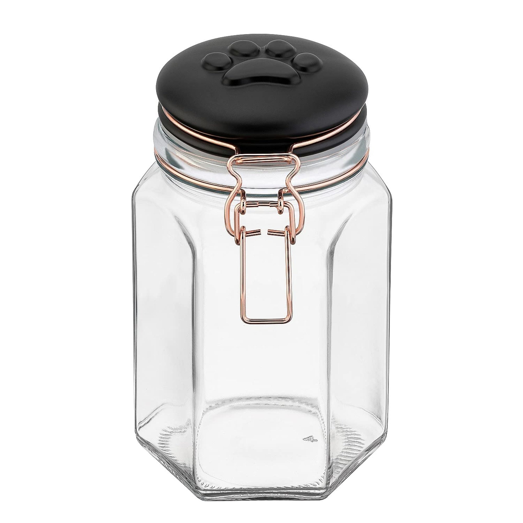 Amici Pet Bernese 40 Ounces Glass Treats Canister - Clear with Black Lid