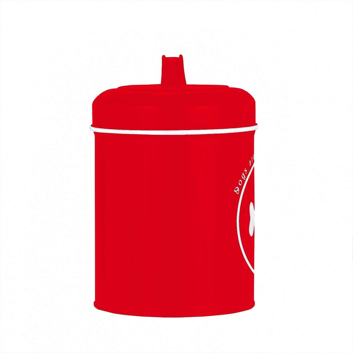 Red Metal Dog Food Canister with White Accents, 64 oz