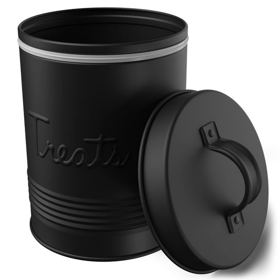 Amici Pet Retro Metal Storage Canister Treats Jar, 72 Fluid Ounces, Matte Black