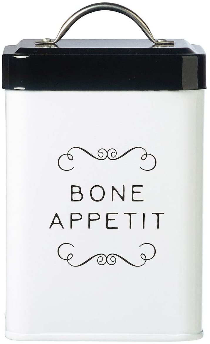 White and Black Metal Pet Treat Canister, 36 oz