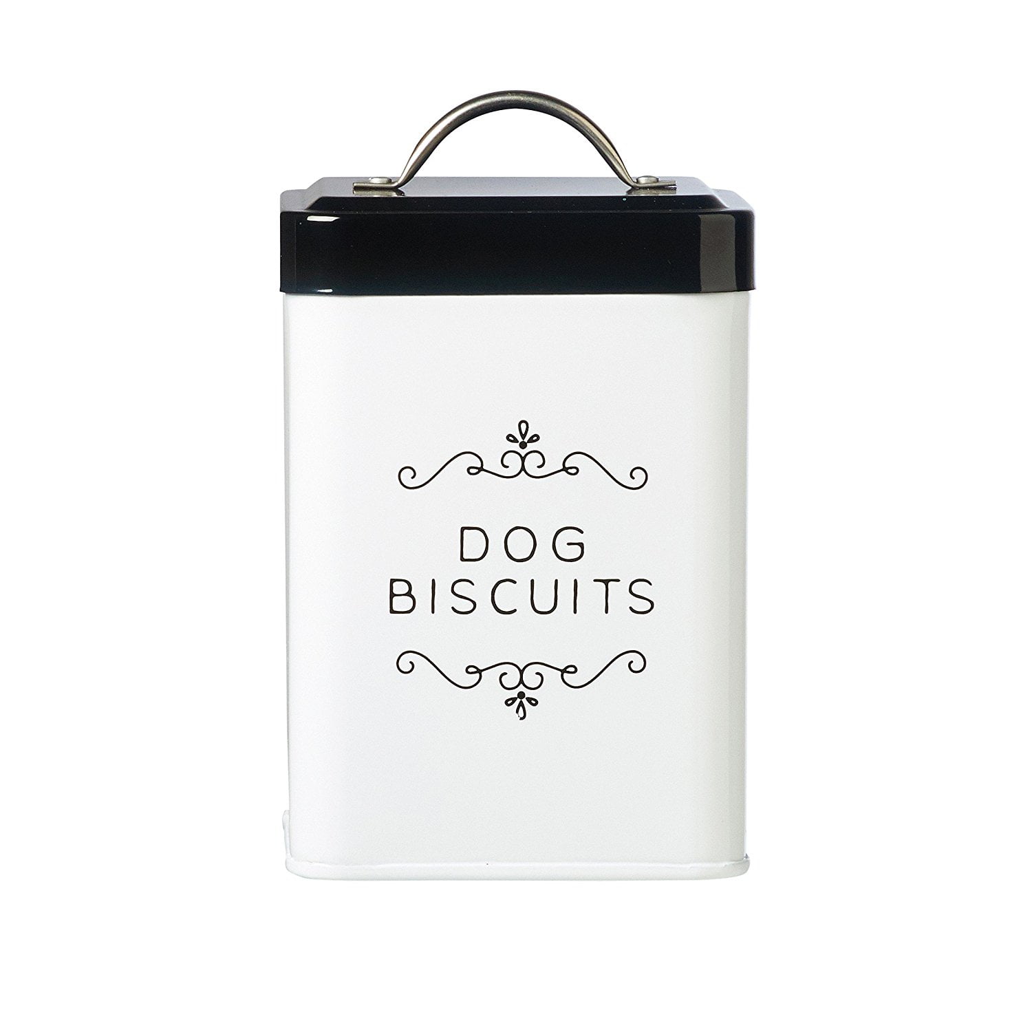 White and Black Metal Dog Biscuits Storage Canister, 36 oz