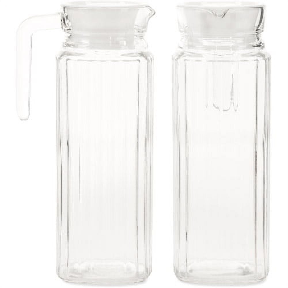 Amici Home Italian Igloo Quadra Glass Pitcher with Lid and Spout | Set of 2  | 34-Ounce | Clear Glass Water Pitcher for Refrigerator | Carafe for Iced