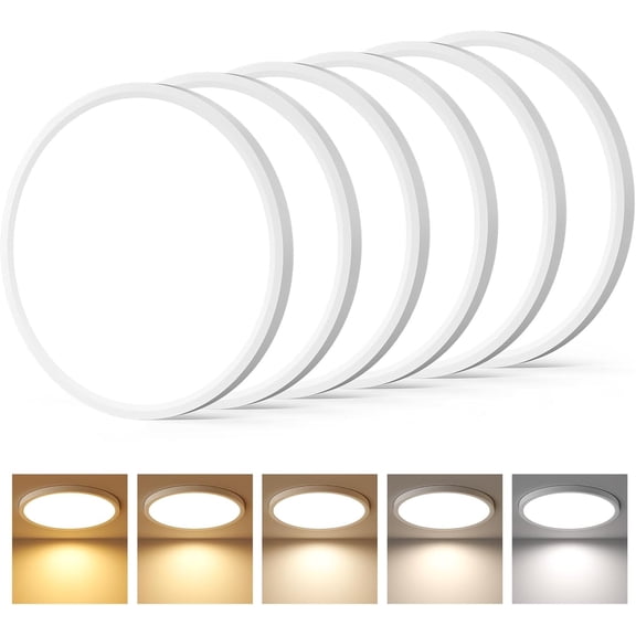 Amico 6 Pack 12 Inch LED Flush Mount Ceiling Light, 5CCT Color Selectable, Flat & Super Slim Dimmable Round Light Fixture, 2400LM Bright Low Profile Lamps for Bedroom Kitchen Hallway, ETL/FCC