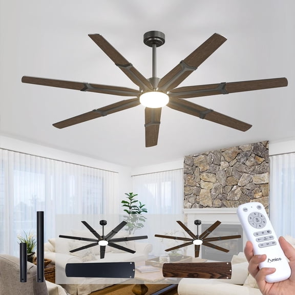 Amico 72 Inch Ceiling Fans with Lights and Remote, Black+Walnut